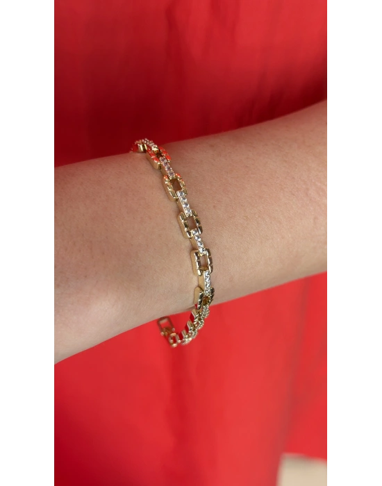 Kare Plaka Geçmeli Gold Kadın Kolye(18cm-uzatma dahil 19 cm)
