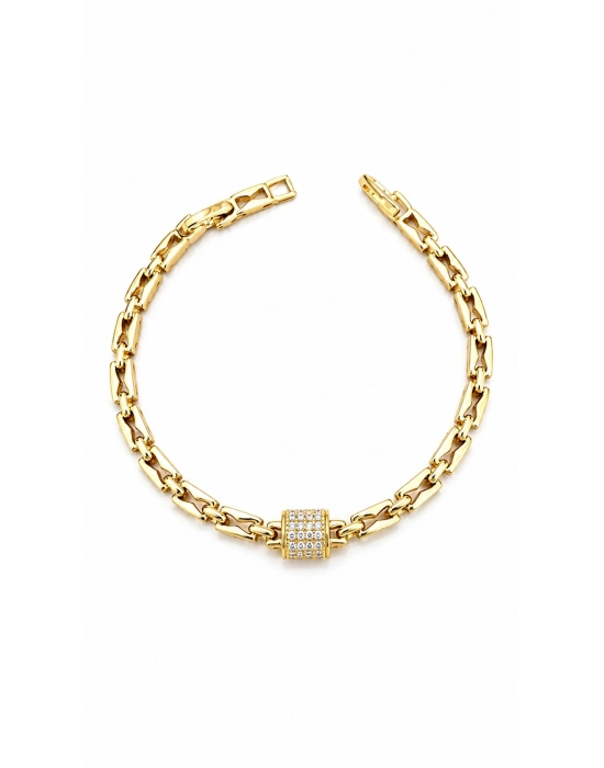 Kare Taş İşlemeli Gold Bileklik(18cm-uzatma dahil 19cm)