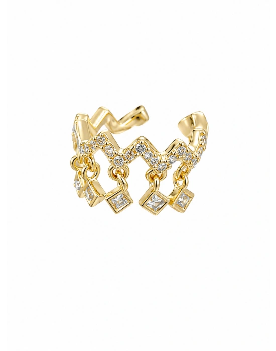Kare Taş Sallantılı Ear Cuff