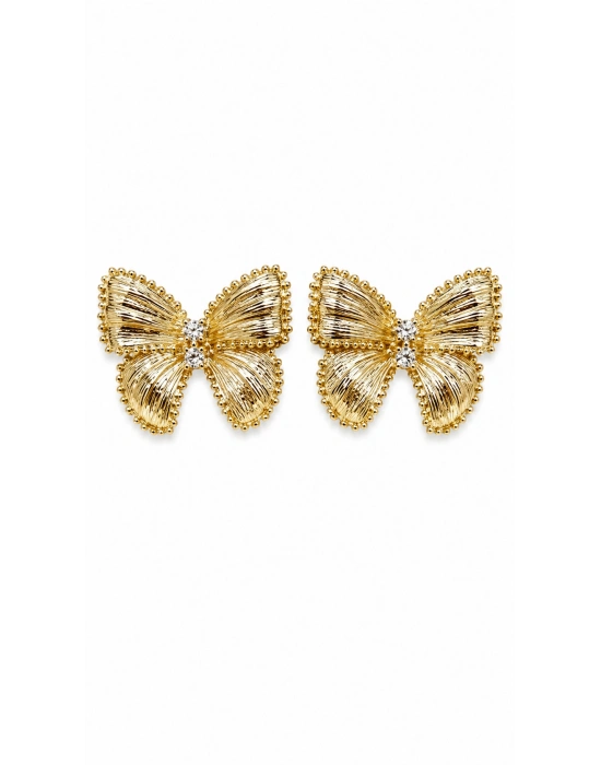 Kelebek Figür Gold Küpe
