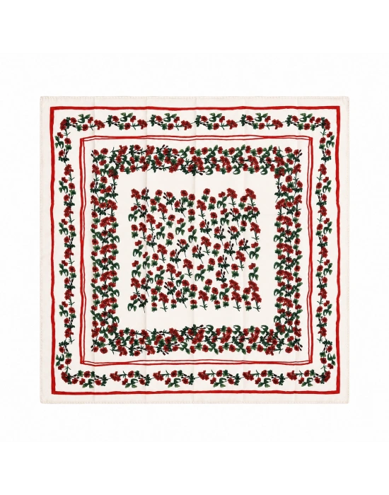 Kırmızı - Beyaz Çiçek Desen Fular 50x50