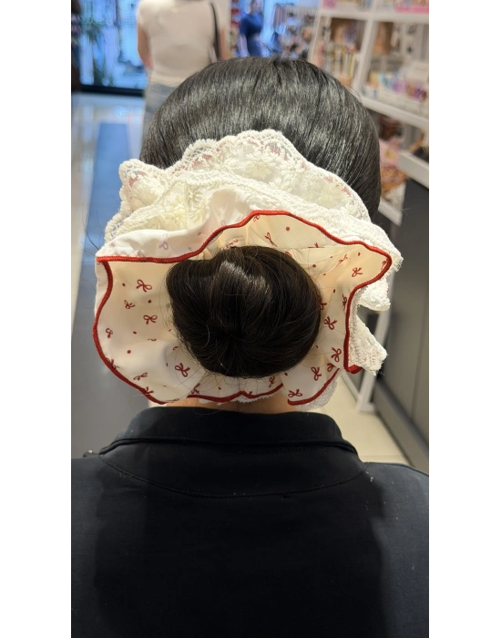 Kırmızı Fiyonk Desen Kumaş Lastik Toka