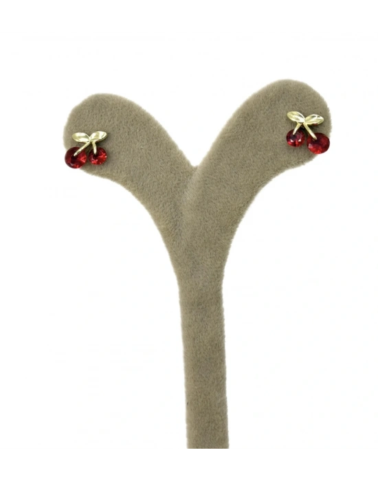 Kırmızı Taş Detay Kiraz Küpe