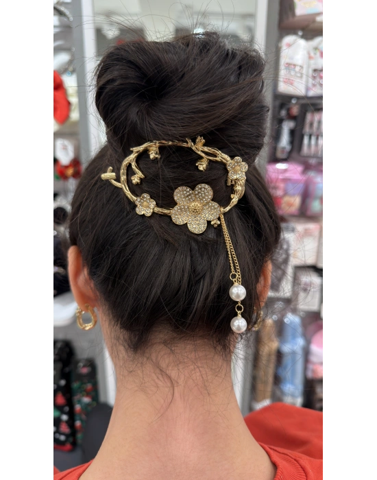 Kıstırmalı Metal Sallantı İnci Detay Saç Tokası