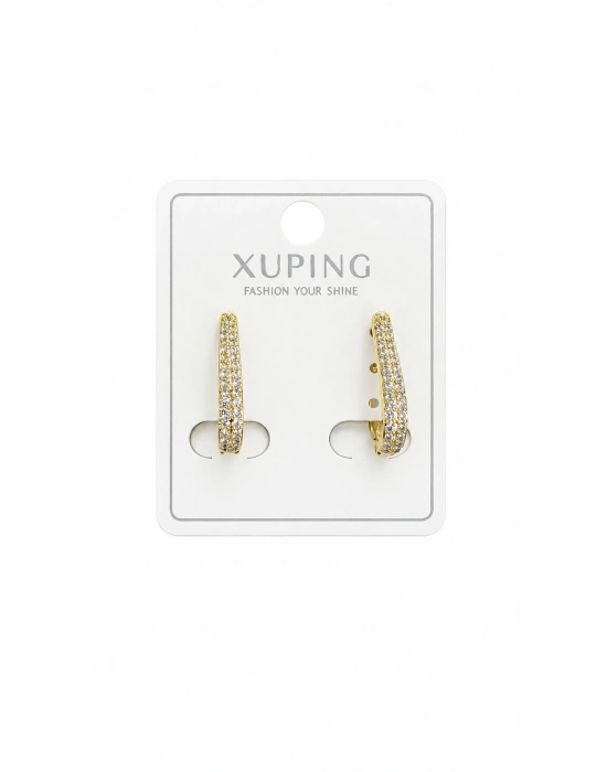 Klipsli İnce Taşlı Gold Kadın Küpe