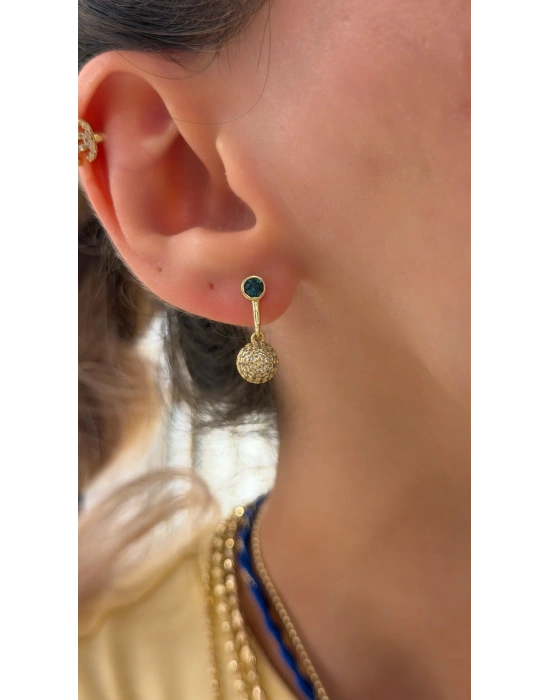 Lacivert Swarovski Taşlı Küpe