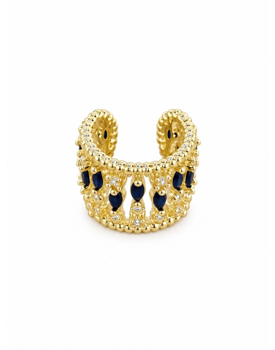 Lacivert Taşlı Gold Ear Cuff