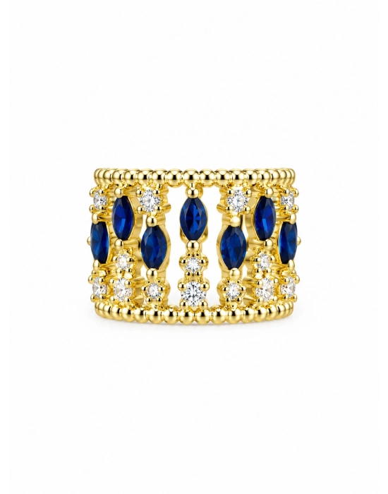 Lacivert Taşlı Gold Ear Cuff