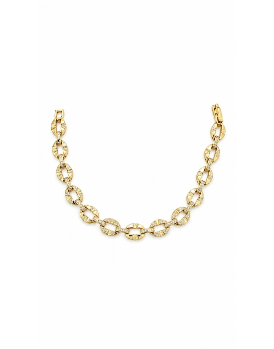 Lazer Çizik Detay Gold Bileklik (17cm-uzatma dahil 19cm)