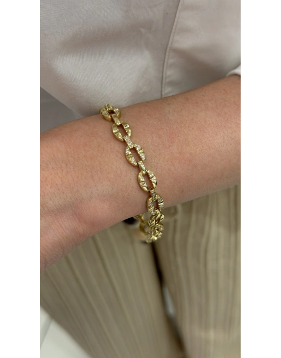 Lazer Çizik Detay Gold Bileklik (17cm-uzatma dahil 19cm)