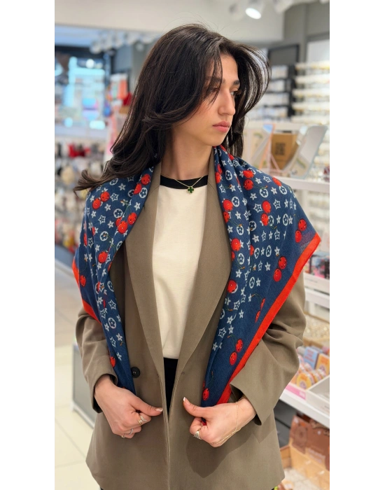 Marka Model Lacivert Kiraz Desen Fular(90x90)