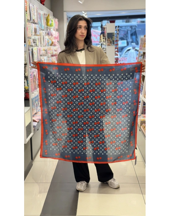 Marka Model Lacivert Kiraz Desen Fular(90x90)