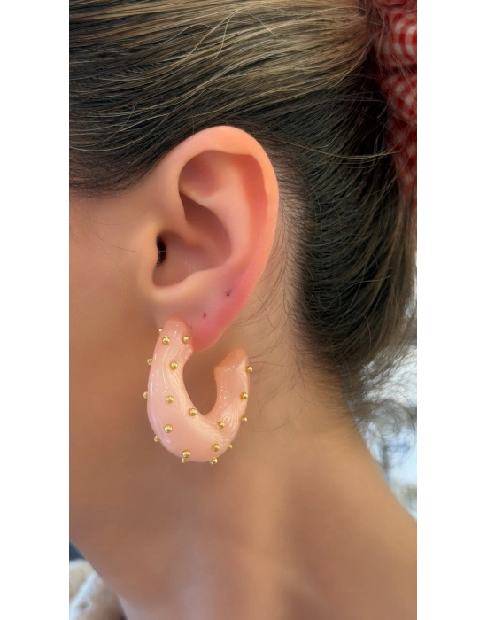Marka Model Pembe Renk Gold Nokta Detay Küpe