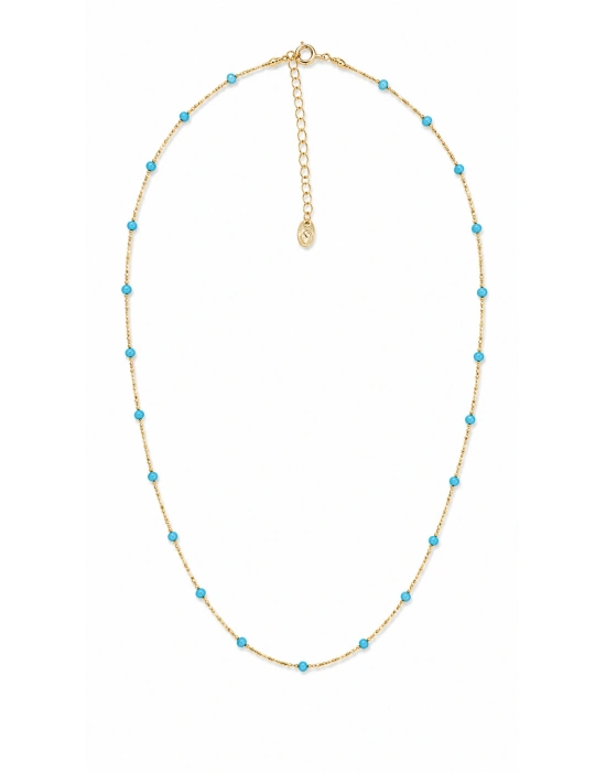 Mavi Boncuk Detay Gold Zincir Kolye(42cm-uzatma dahil 48cm)