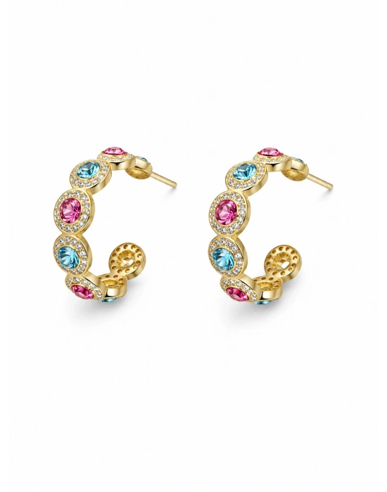 Mavi-Fuşya Swarovski Taş Detay Küpe