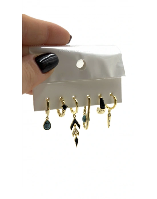 Mavi Taş Detay 6 ‘lı Set Küpe