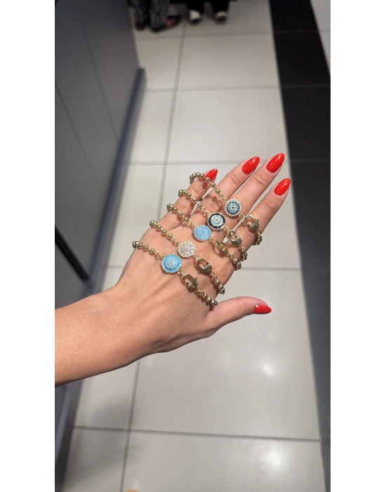 Mavi Taş İşleme Top Zincir Bileklik(19cm)