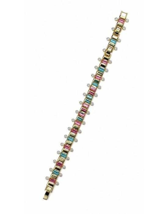 Mavi ve Pembe Swarovski Taş Bileklik (19cm- uzatma dahil 21cm)