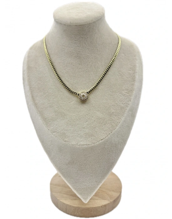 Özel Seri Baget Taş Detay Yassı Zincir Kolye(39cm)