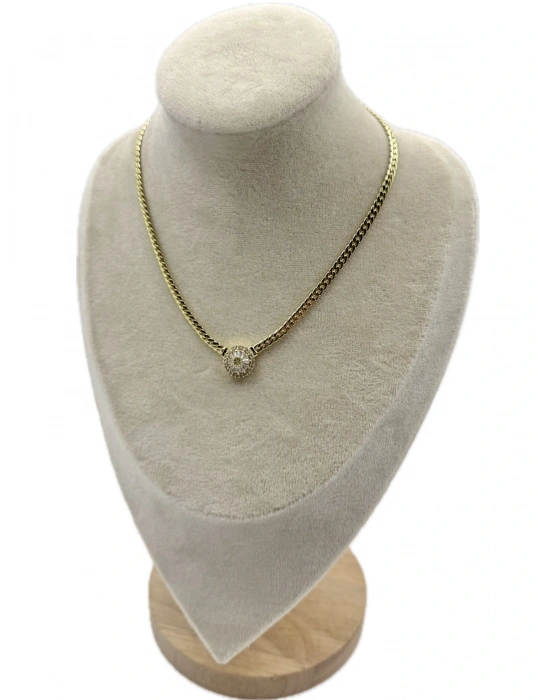 Özel Seri Baget Taş Detay Yassı Zincir Kolye(39cm)