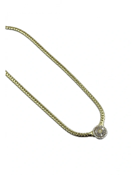 Özel Seri Baget Taş Detay Yassı Zincir Kolye(39cm)