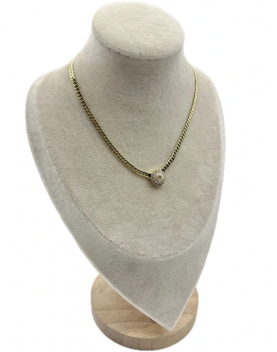 Özel Seri Baget Taş Detay Yassı Zincir Kolye(39cm)