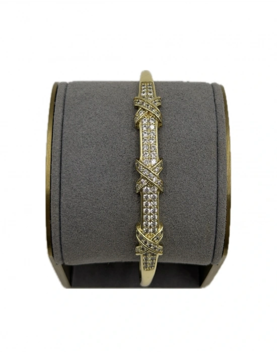 Özel Seri Çarpı Plaka Detaylı Taş İşlemeli Kelepçe