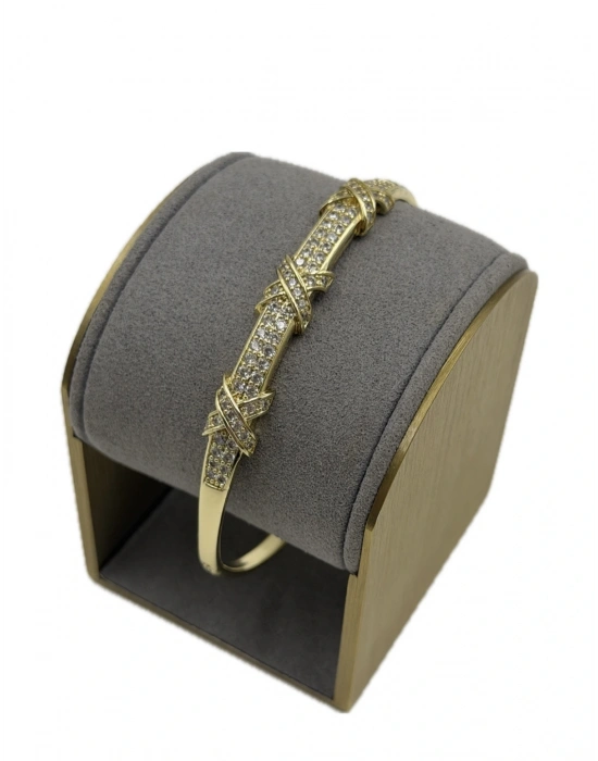 Özel Seri Çarpı Plaka Detaylı Taş İşlemeli Kelepçe