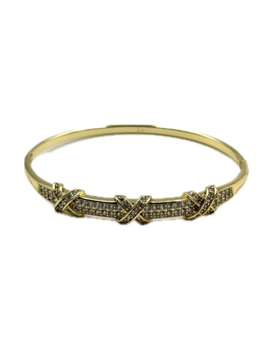 Özel Seri Çarpı Plaka Detaylı Taş İşlemeli Kelepçe