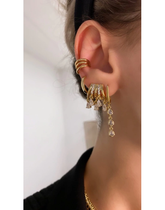 Özel Seri Çoklu Görünüm Sallantılı Damla Taş Detay Küpe