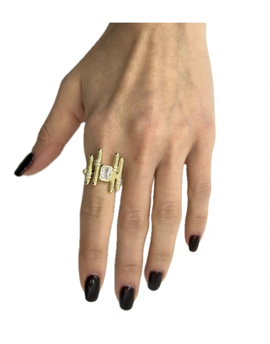 Özel Seri Kare Taş Çubuk Detay Yüzük