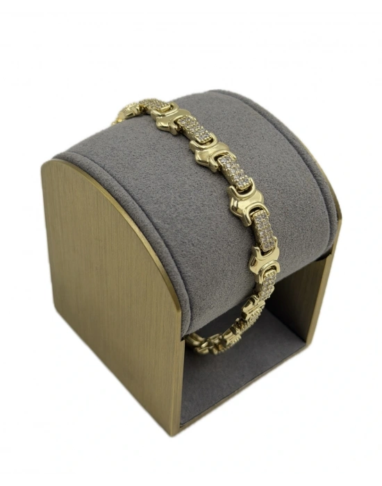 Özel Seri Plaka Bağlantılı Taş Detay Bileklik(19cm)