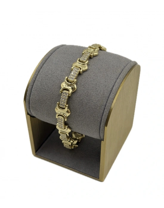 Özel Seri Plaka Bağlantılı Taş Detay Bileklik(19cm)