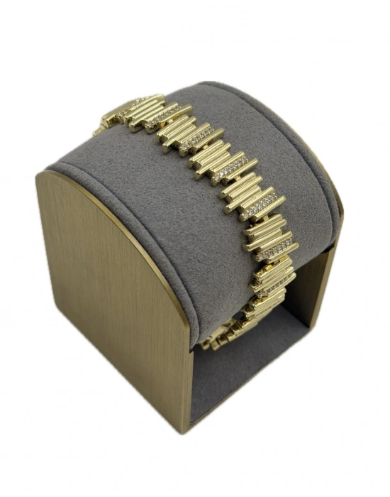 Özel Seri Sıralı Çubuk Plaka Taş Detay Bileklik(19cm)