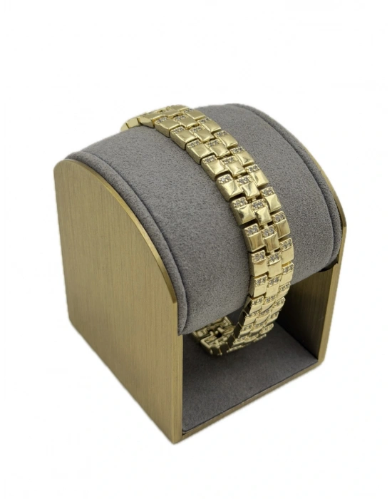 Özel Seri Üç Sıra Bombeli Kare Plaka Bileklik(19cm)