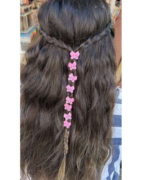 Pembe Kelebek Saç Küpesi