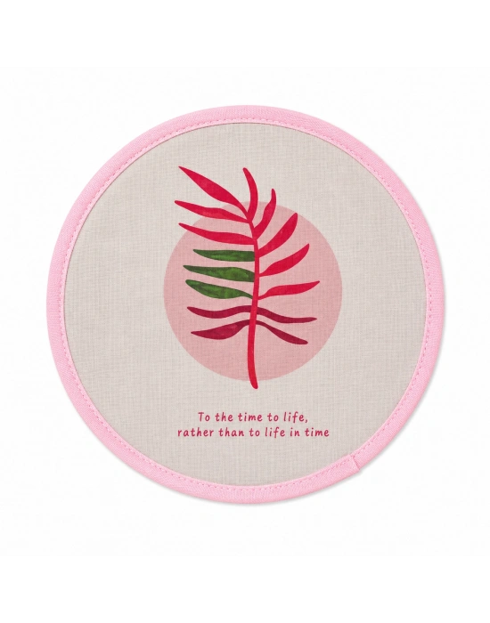 Pembe Yaprak Desen Yelpaze