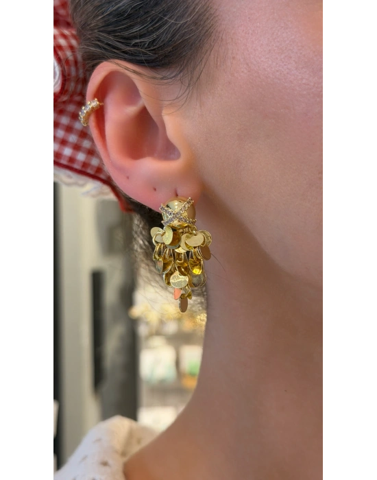 Pullu Sallantılı Gold Küpe
