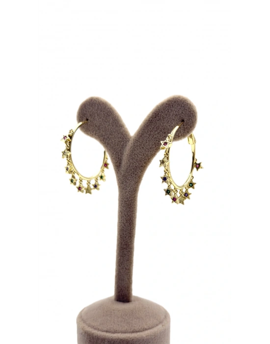 Renkli Yıldız Figürlü Halka Küpe