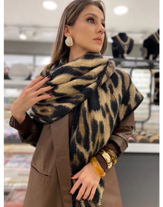 Leopar Desen Üçgen Şal