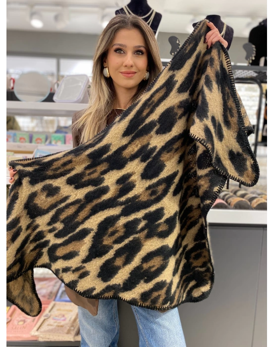 Leopar Desen Üçgen Şal