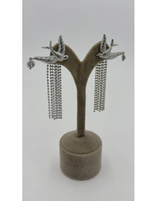 Sallantı Zincir Detay Kuş Küpe