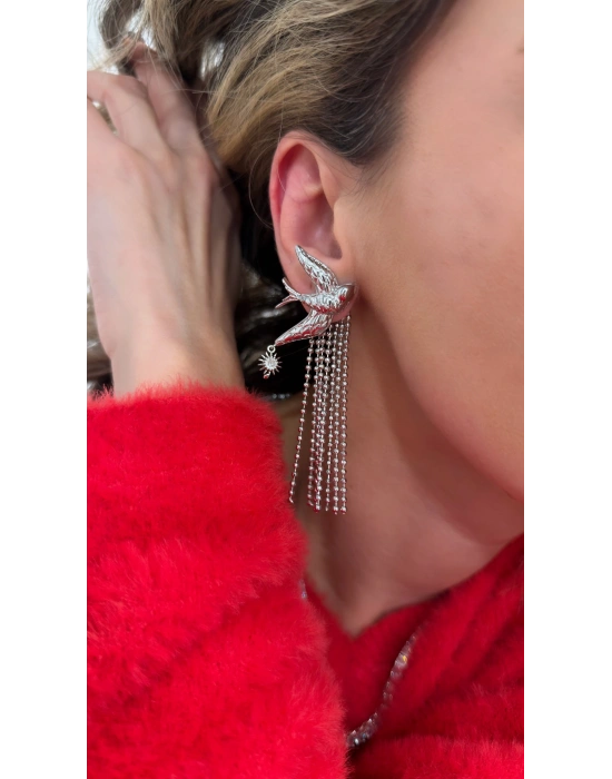 Sallantı Zincir Detay Kuş Küpe