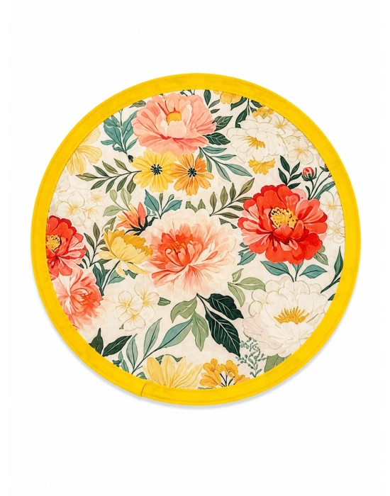 Sarı Çiçek Desen Katlanabilir Yelpaze