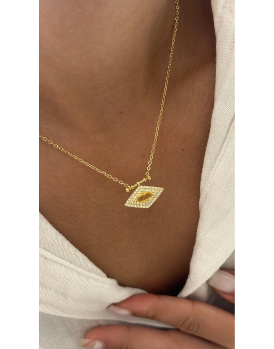 Sarı Taşlı Kolye(45cm)