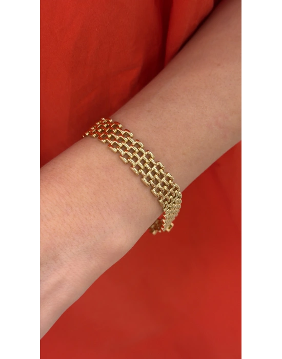 Sepet Model Gold Kalın Kadın Bileklik(18cm-uzatma dahil 19cm )