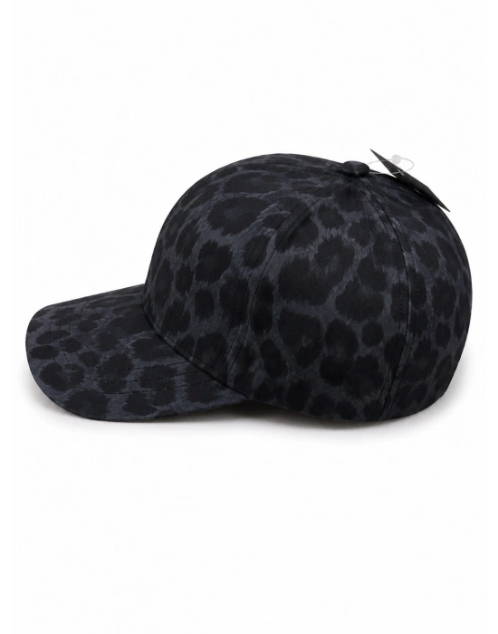 Siyah-Gri Leopar Desen Kep Şapka
