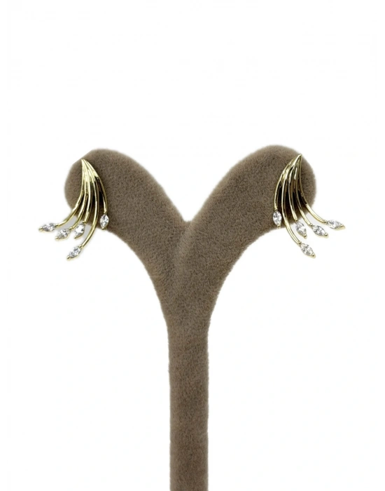 Taş Detay İnce Kıvrık Çubuk Küpe