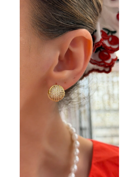 Taş İşleme Gold Top Küpe