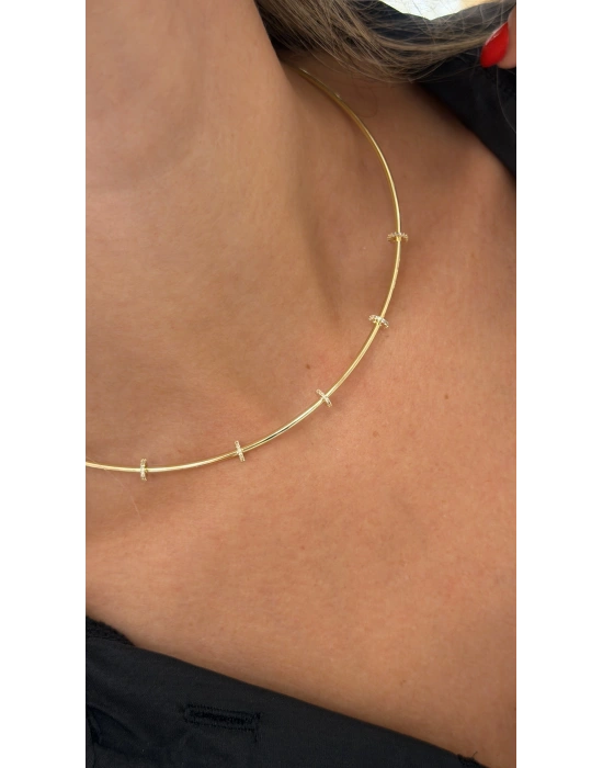 Taş İşleme Halka Detay Choker Kolye